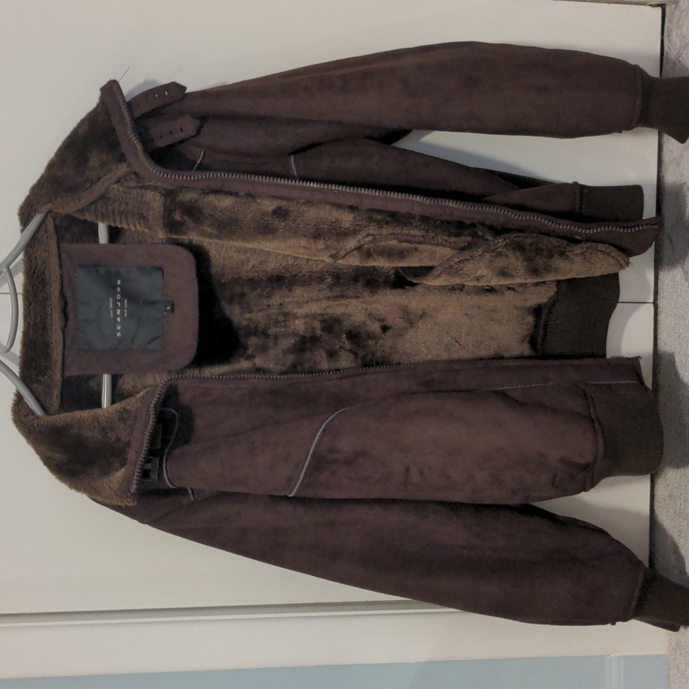Sean John Brown Large Brown Jacket Sweatshirt Faux Fur Lining